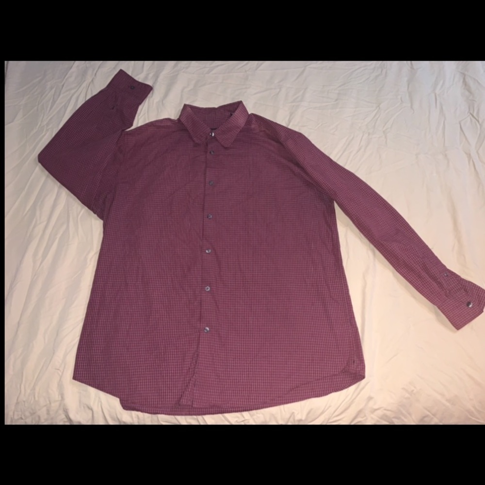 Mens Via Europa shirt XXL Button Down Plaid Red Checkerboard Mens Shirt